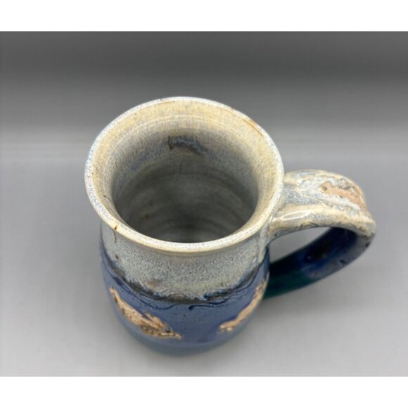 Handmade Artisan Ceramic Mug Fish‎ Ocean Blue Pottery - Picture 2 of 8